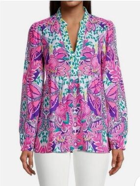 Lilly Pulitzer Winona Tunic Shirt She's Too Fly size small